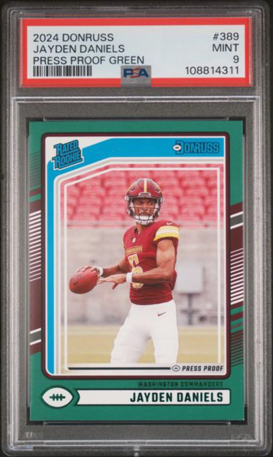 Graded 2024 Donruss Press Proof Green Jayden Daniels #389 Rookie RC Card PSA 9