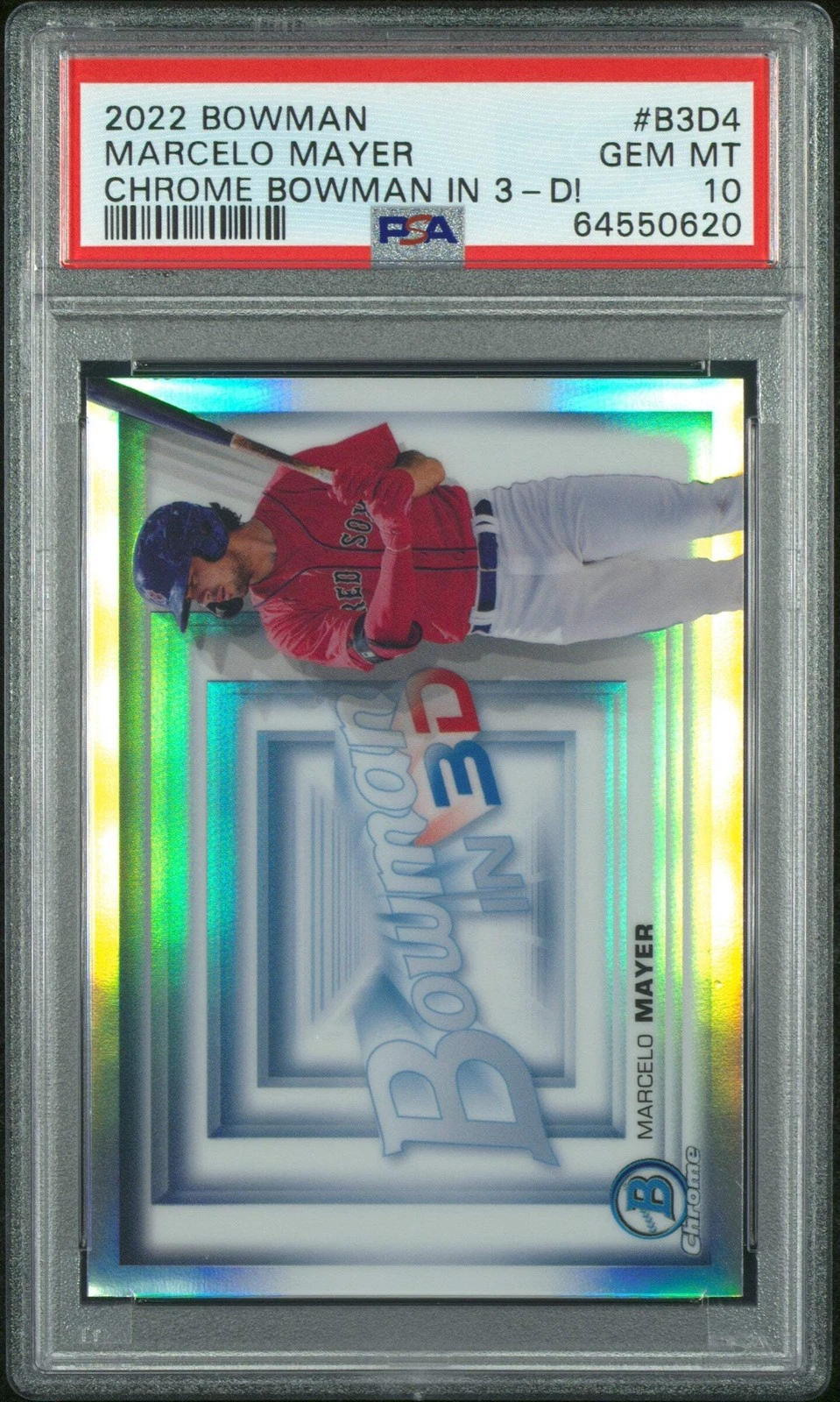 Graded 2022 Bowman Marcelo Mayer #B3D4 Chrome Bowman 3D! RC Baseball Card PSA 10