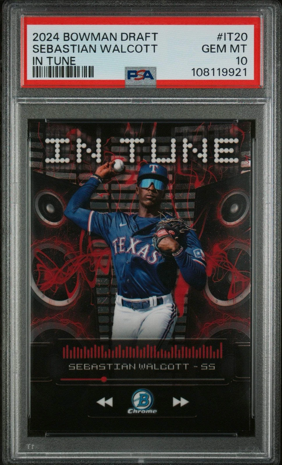 Graded 2024 Bowman Draft Sebastian Walcott #IT20 In Tune RC Baseball Card PSA 10