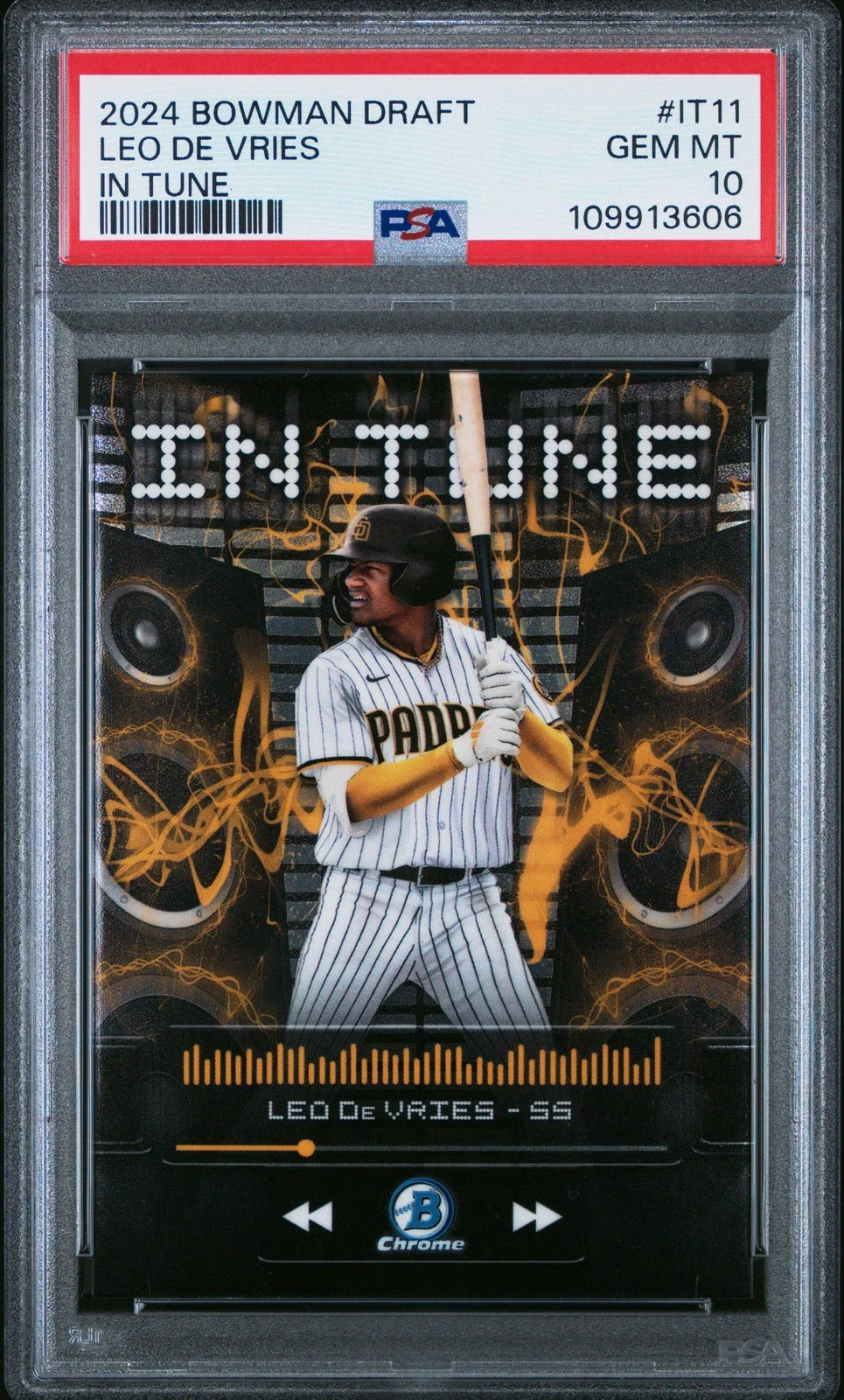 Graded 2024 Bowman Draft Leo De Vries #IT11 In Tune RC Baseball Card PSA 10