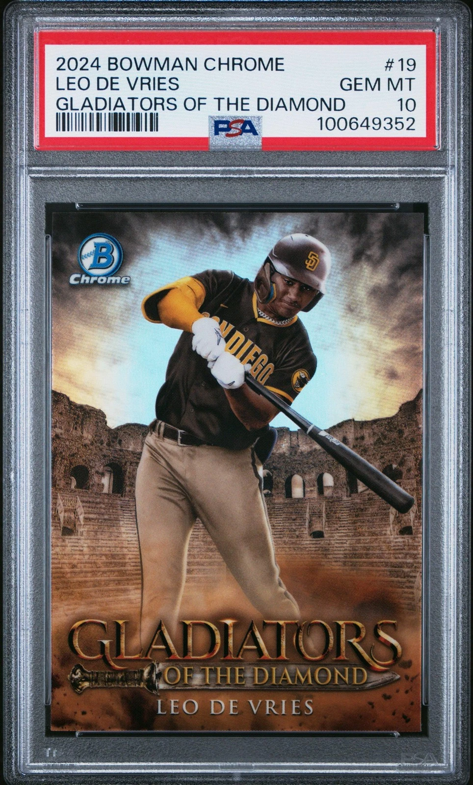 Graded 2024 Bowman Chrome Leo De Vries #19 Gladiators RC Baseball Card PSA 10