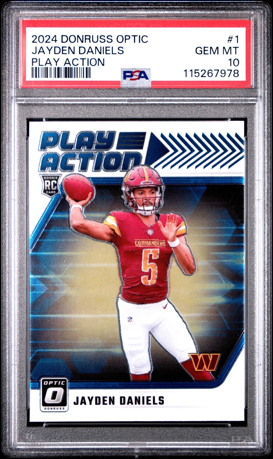 Graded 2024 Donruss Optic Jayden Daniels #1 Play Action Rookie RC Card PSA 10