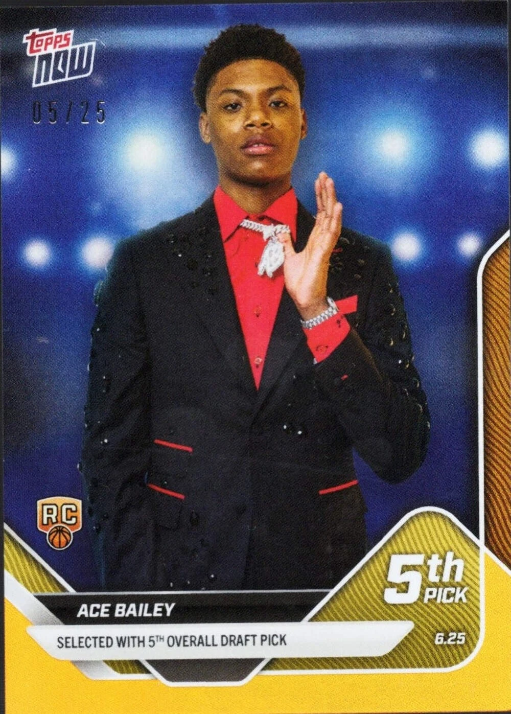 2025 Topps Now Ace Bailey #D5 Orange Foil /25 Utah Jazz Rookie RC Basketball Car