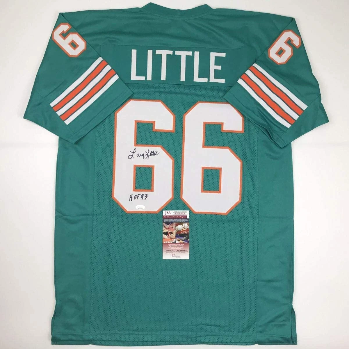 Autographed/Signed LARRY LITTLE HOF 93 Miami Teal Football Jersey JSA COA Auto