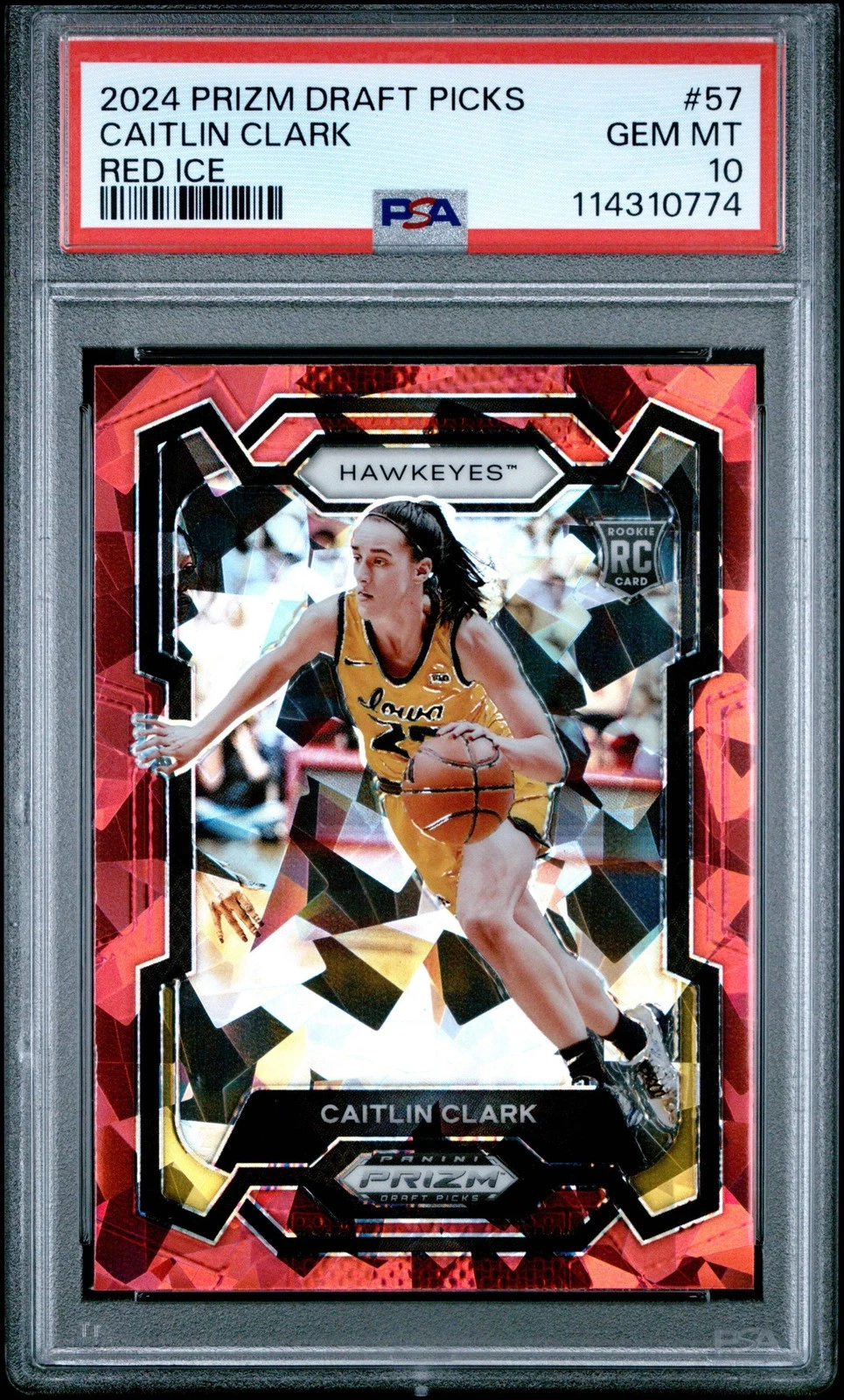 Graded 2024 Panini Prizm Draft Picks Caitlin Clark #57 Red Ice RC Card PSA 10