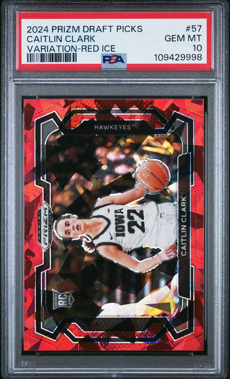 Graded 2024 Panini Prizm DP Caitlin Clark #57 Variation Red Ice RC Card PSA 10