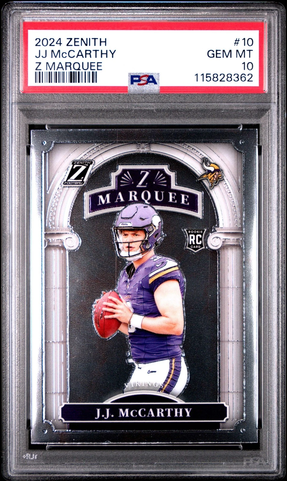 Graded 2024 Panini Zenith JJ McCarthy #10 Z Marquee Rookie RC Card PSA 10 Mint