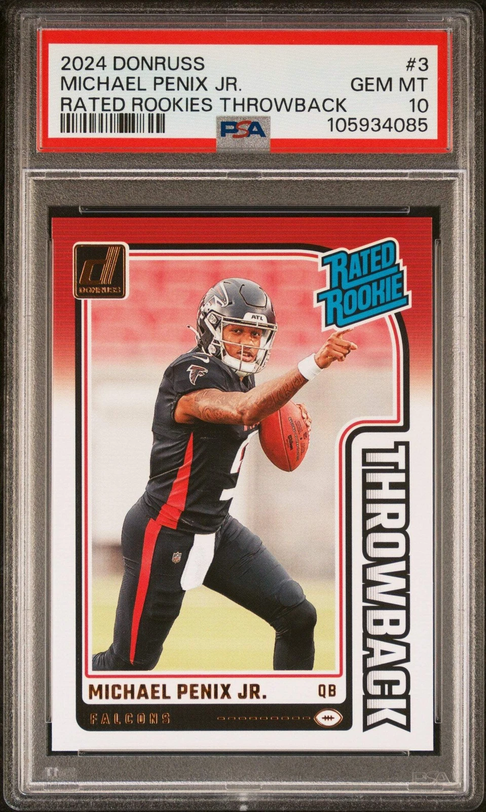 Graded 2024 Panini Donruss Michael Penix #3 Rated Throwback Rookie Card PSA 10