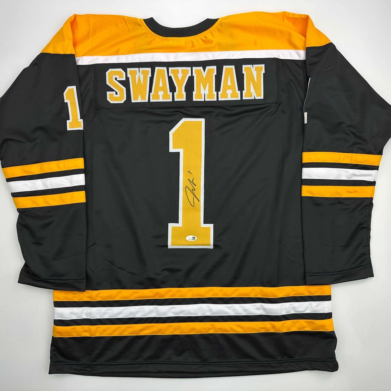 Autographed/Signed Jeremy Swayman Boston Black Hockey Jersey JSA COA