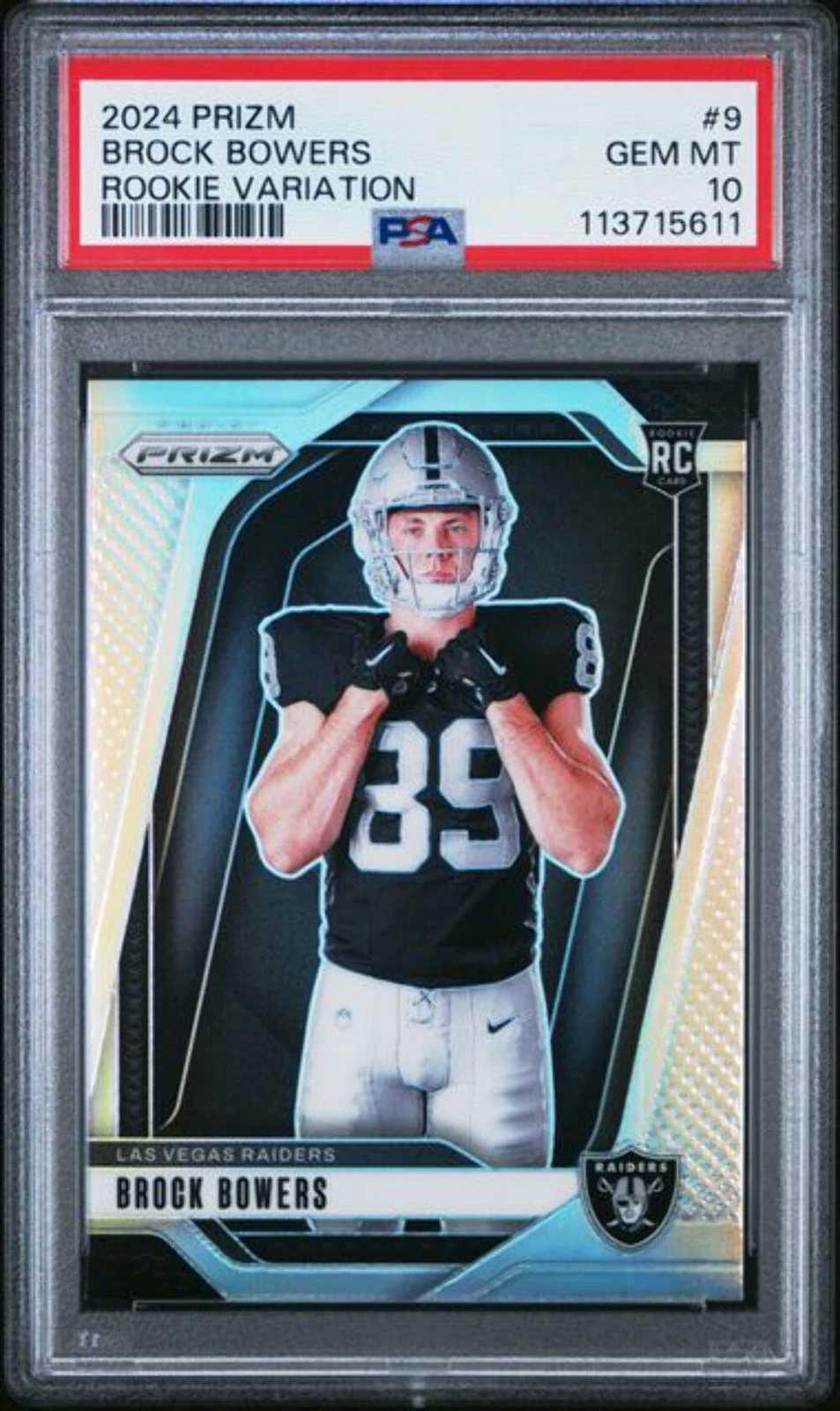 Graded 2024 Panini Prizm Rookie Variation Brock Bowers #9 Rookie RC Card PSA 10
