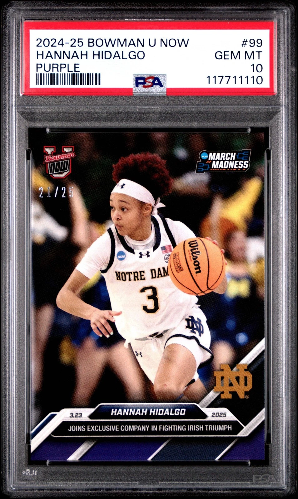 Graded 2024 Bowman U Now Hannah Hidalgo #99 Purple /25 RC Basketball Card PSA 10