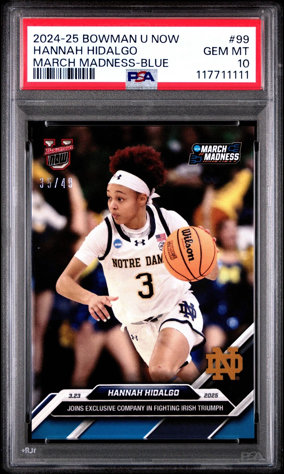 Graded 2024 Bowman U Now Hannah Hidalgo #99 Blue /49 RC Basketball Card PSA 10