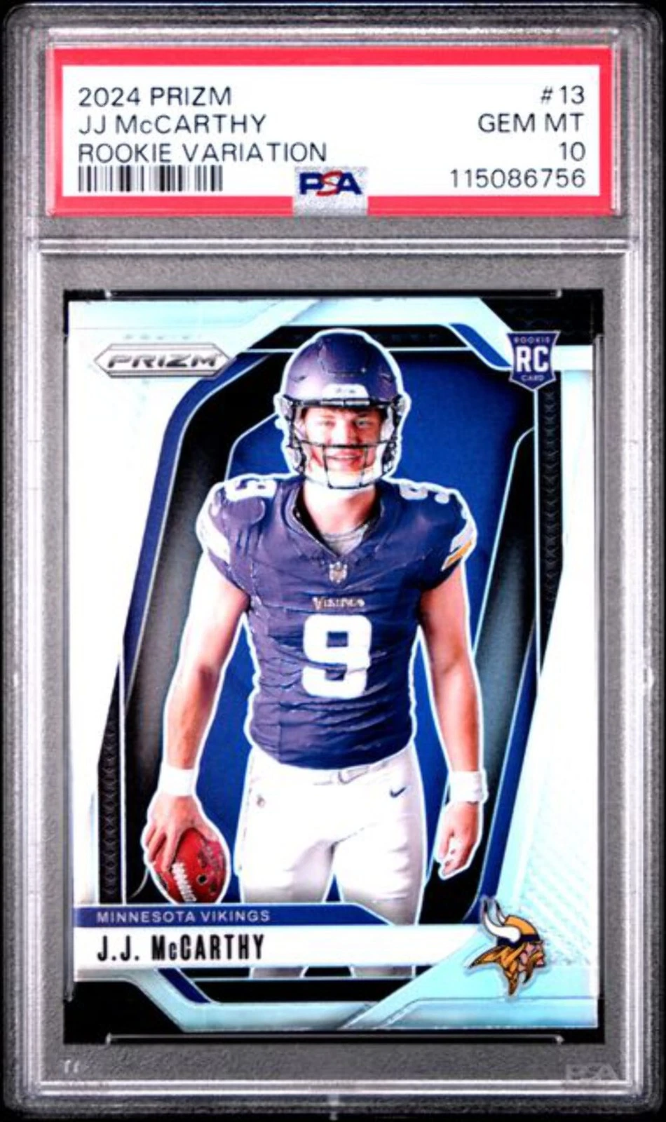 Graded 2024 Panini Prizm Rookie Variation JJ McCarthy #13 Rookie RC Card PSA 10