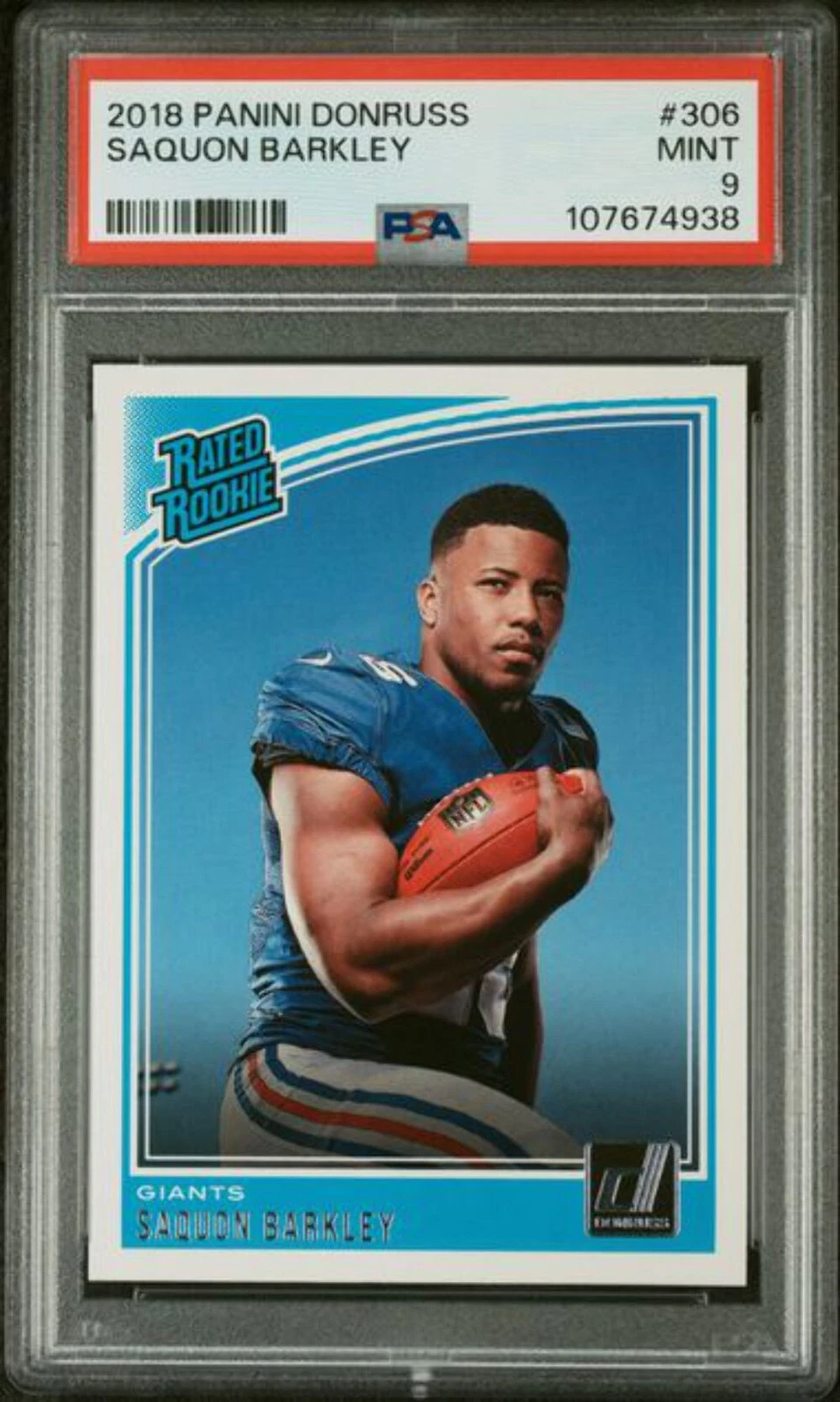 Graded 2018 Panini Donruss Saquon Barkley #306 Rookie RC Football Card PSA 9
