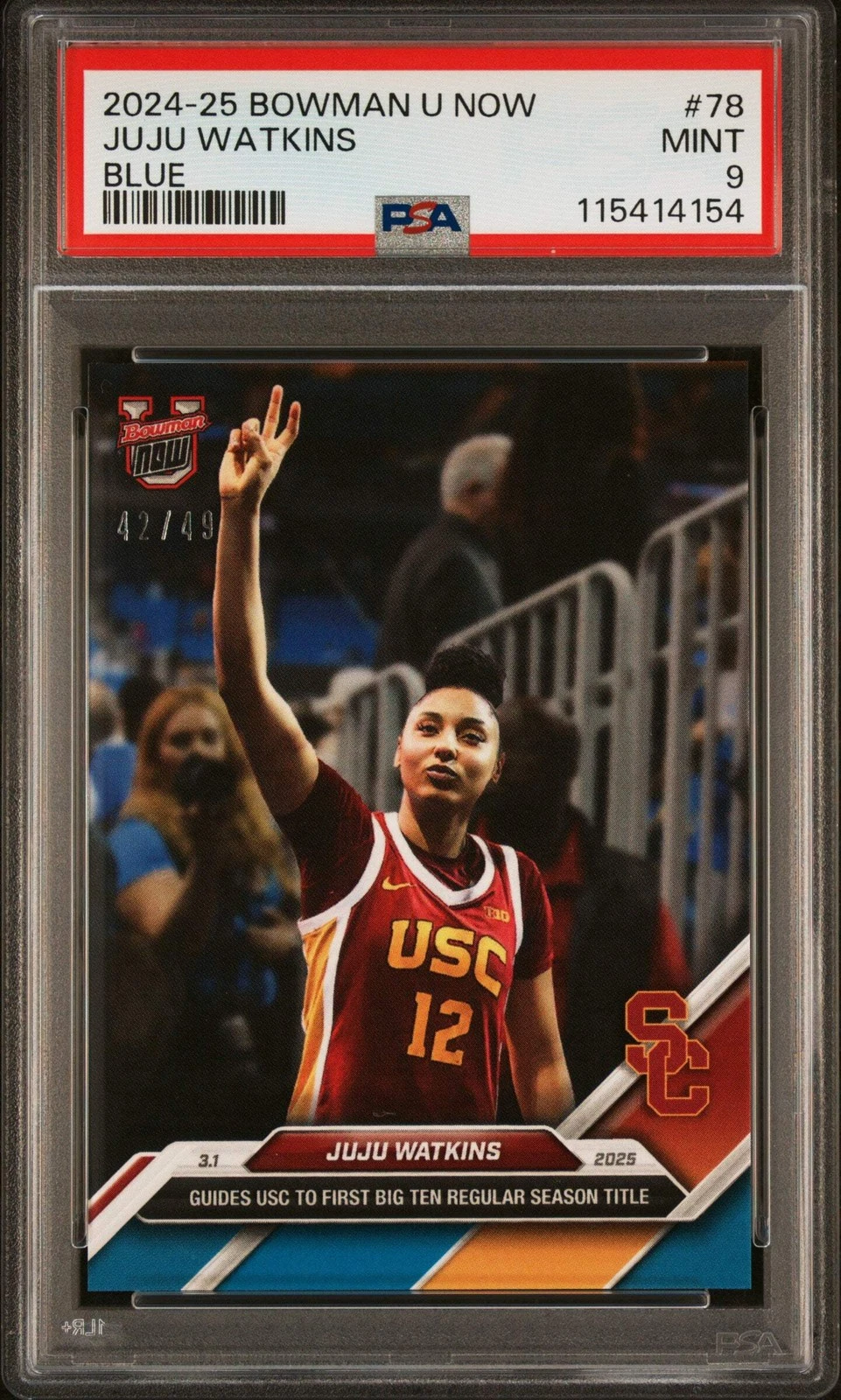 Graded 2024 Topps Bowman U Now JuJu Watkins #78 Blue /49 Rookie RC Card PSA 9