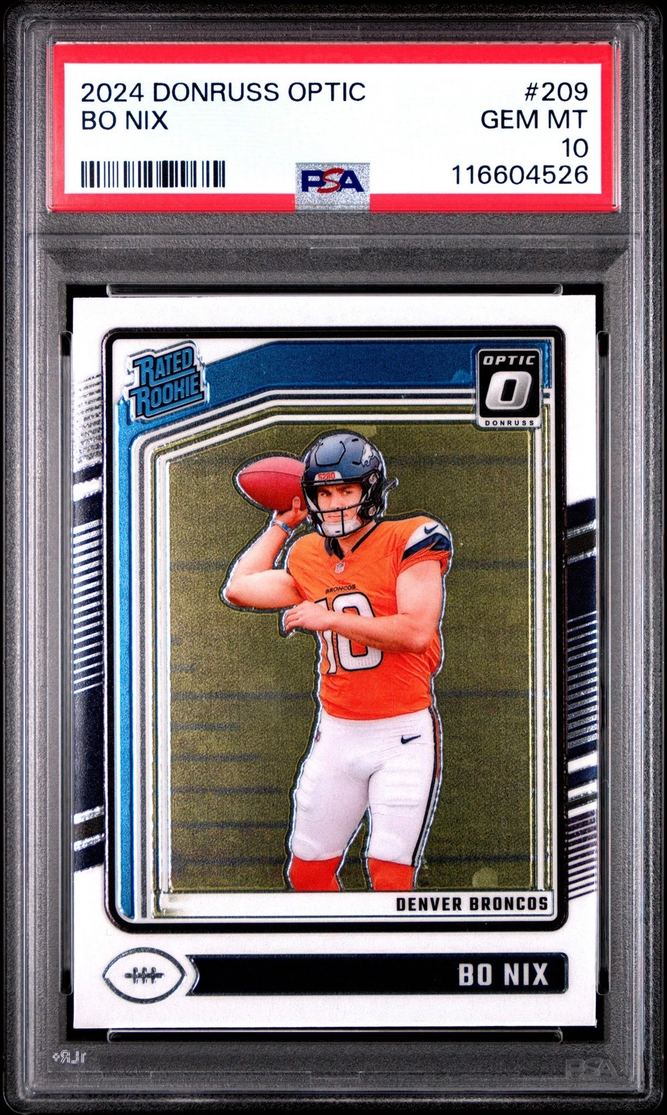 Graded 2024 Panini Donruss Optic Bo Nix #209 Rookie RC Football Card PSA 10