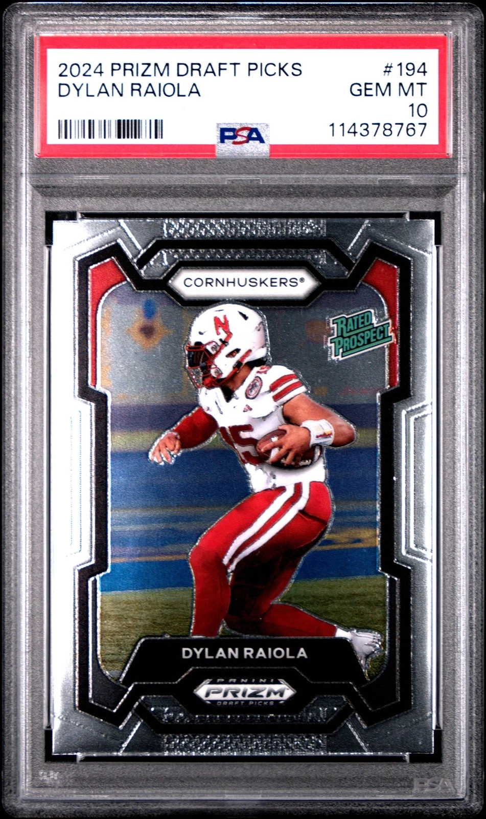 Graded 2024 Panini Prizm Draft Picks Dylan Raiola #194 RC Football Card PSA 10