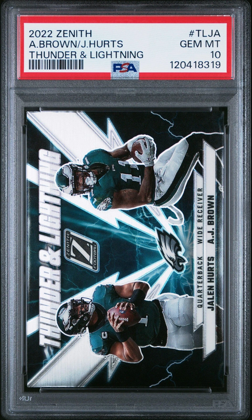Graded 2022 Zenith Brown/Hurts #TLJA Thunder/Lightning Football Card PSA 10