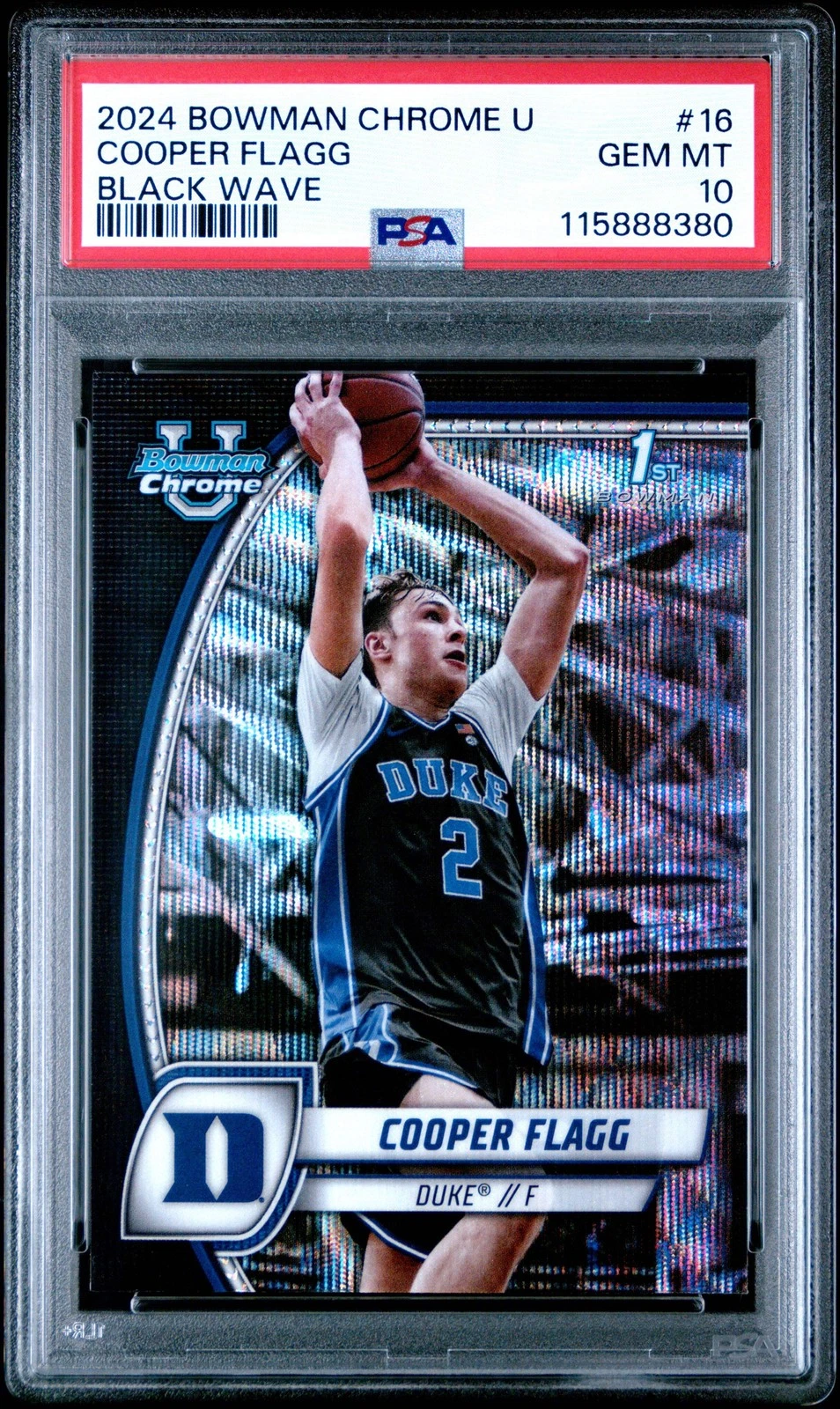 Graded 2024 Bowman Chrome U Cooper Flagg #16 Black Wave Basketball Card PSA 10