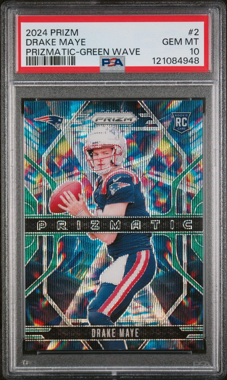 Graded 2024 Panini Prizm Drake Maye #2 Green Wave Rookie RC Football Card PSA 10