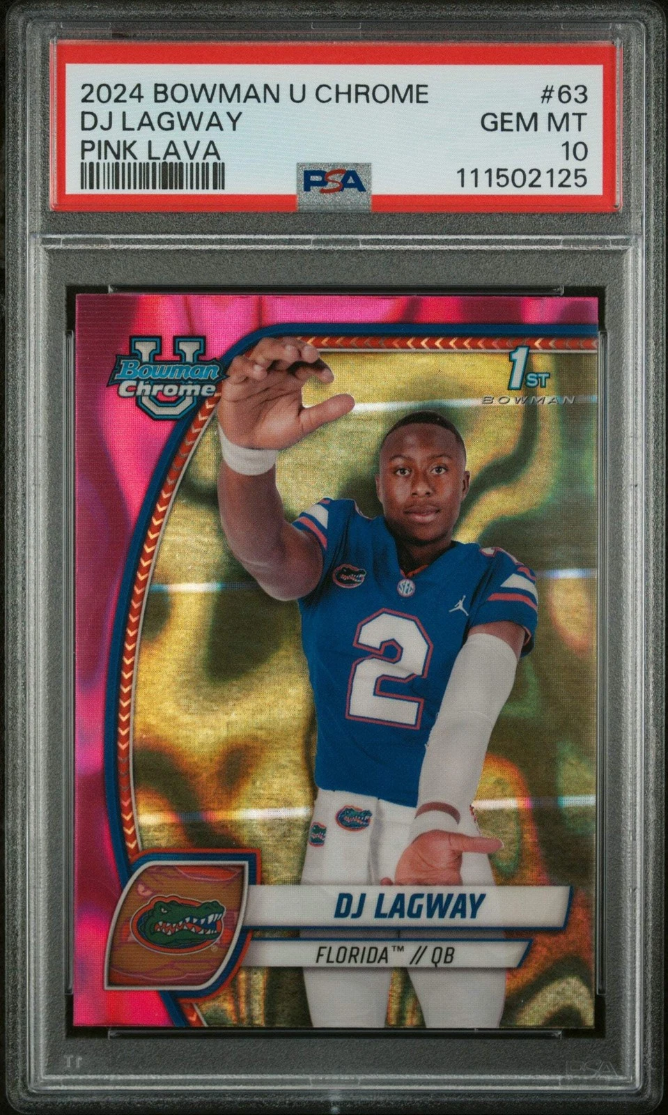 Graded 2024 Topps Bowman Chrome DJ Lagway #63 Pink Lava RC Football Card PSA 10