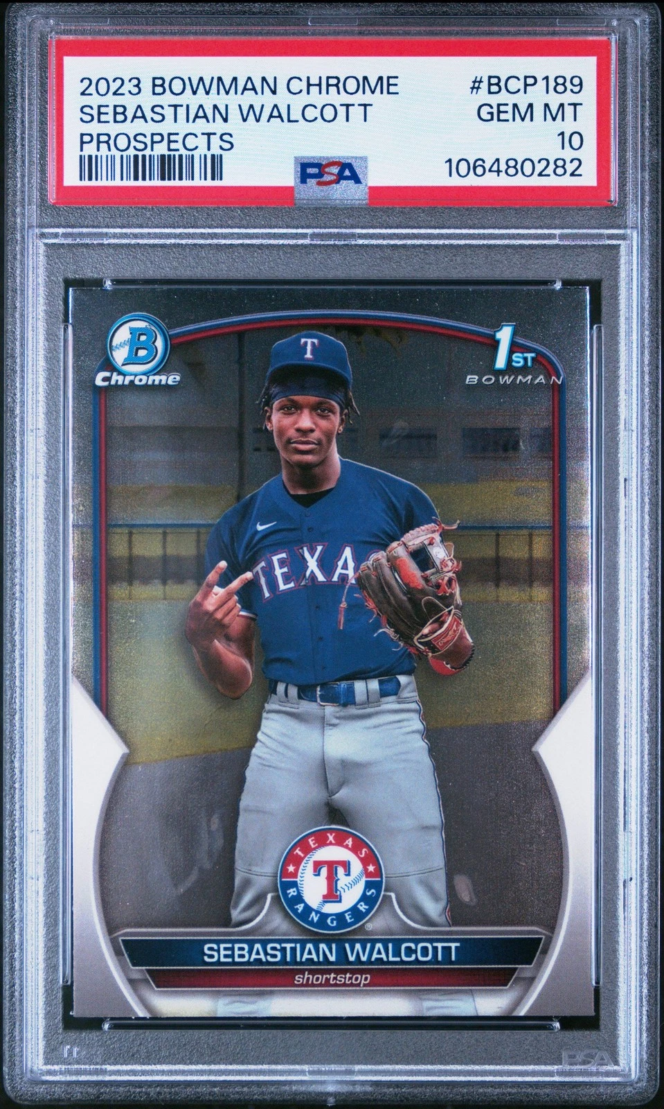 Graded 2023 Bowman Chrome Sebastian Walcott #BCP189 RC Baseball Card PSA 10