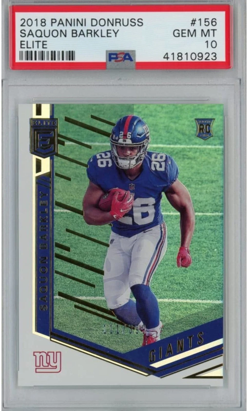 Graded 2018 Panini Donruss Saquon Barkley #156 Elite Rookie RC Football Card PSA