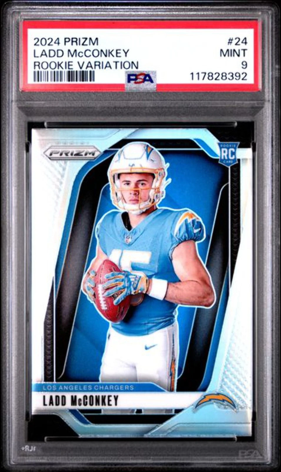 Graded 2024 Prizm Ladd McConkey #24 Rookie Variation RC Football Card PSA 9