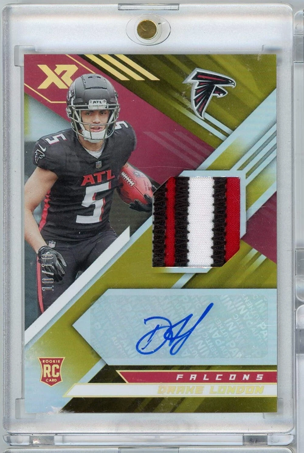 2022 Panini XR Gold Drake London #RSADL 10/10 RPA Auto Rookie RC Football Card