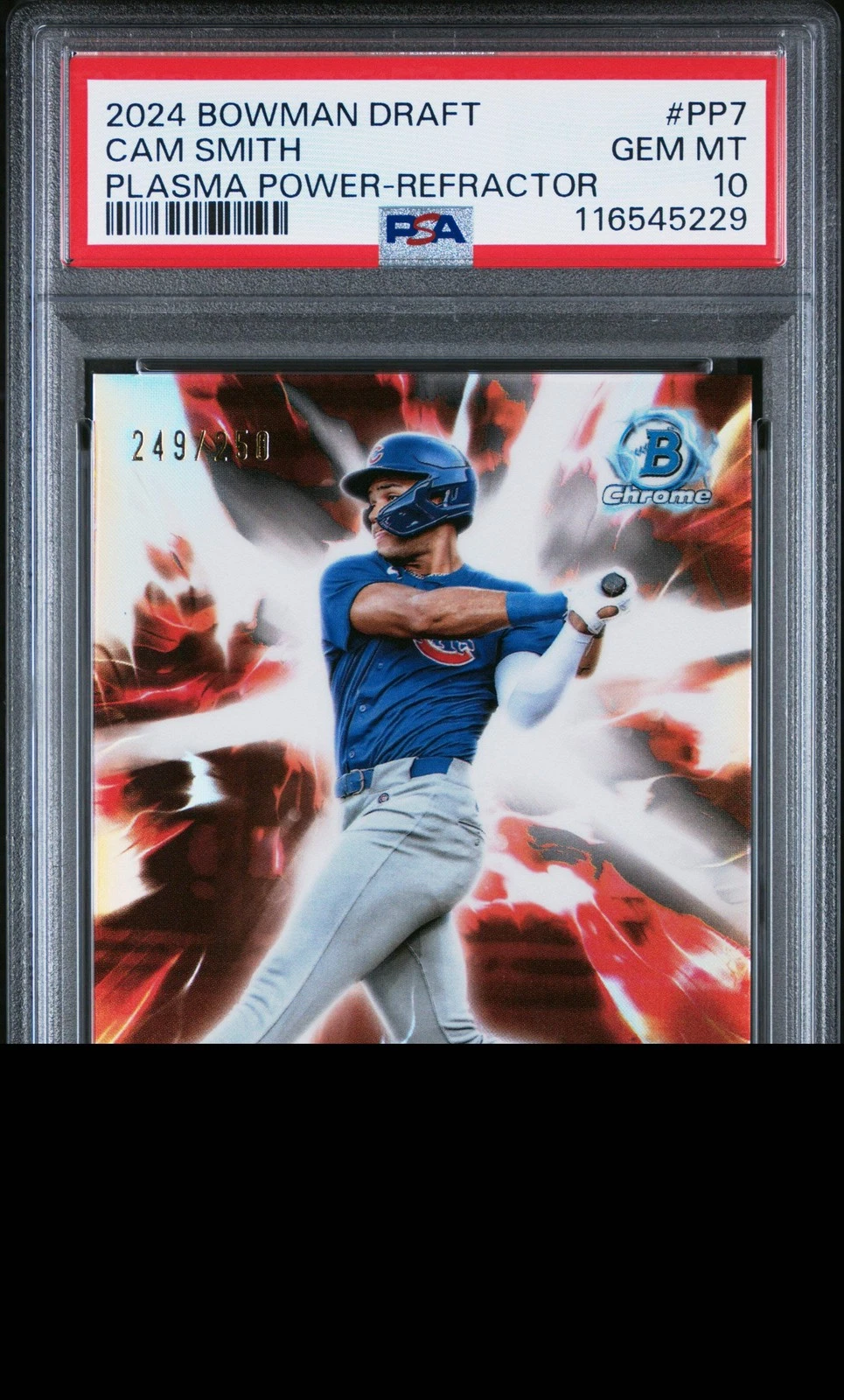 Graded 2024 Bowman Draft Cam Smith #PP7 Plasma Power /250 Baseball Card PSA 10