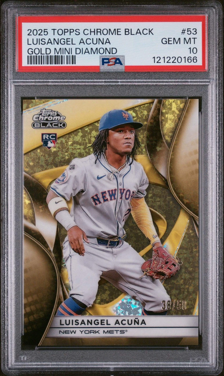 Graded 2025 Chrome Black Luisangel Acuna #53 Gold Mini /50 Baseball Card PSA 10