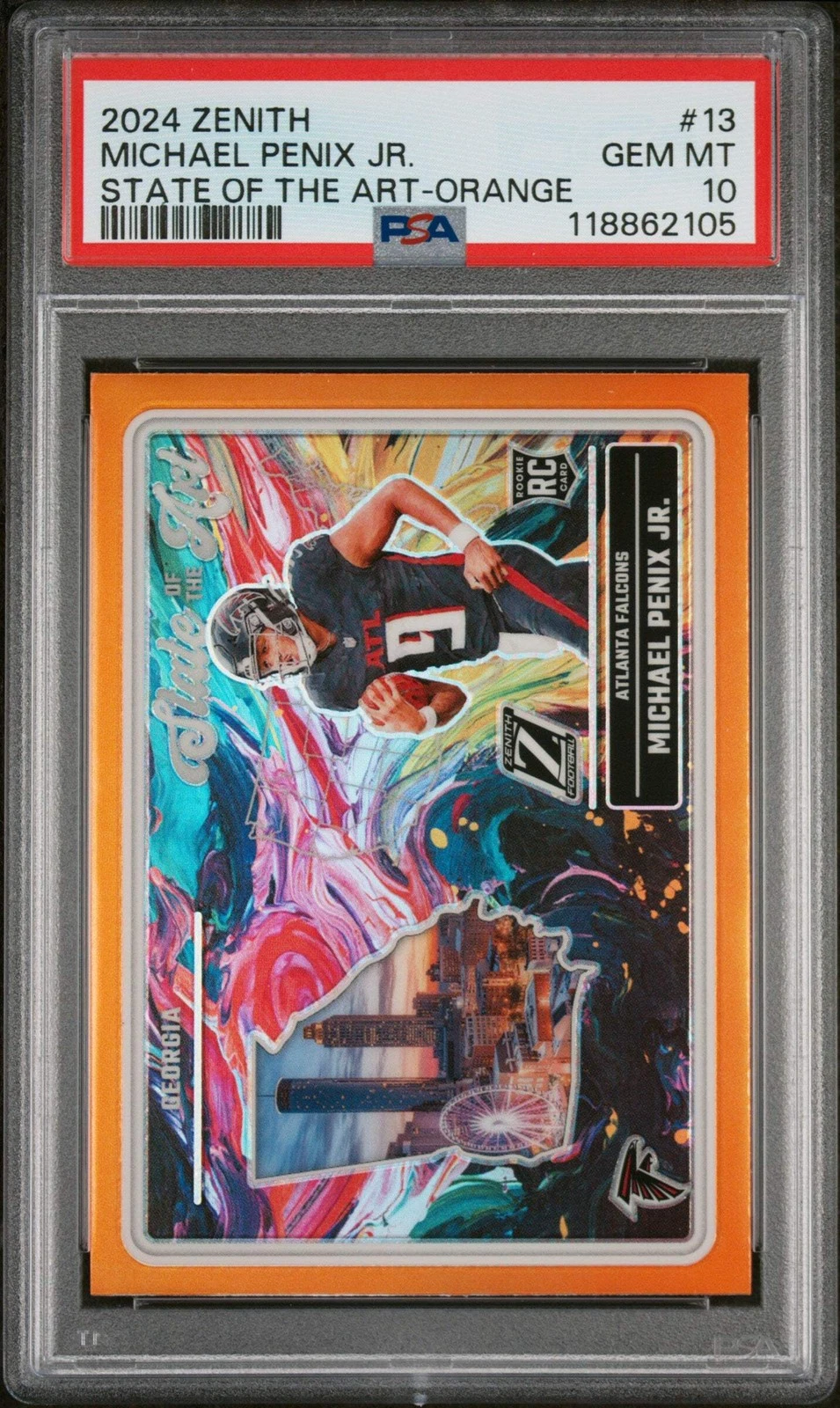 Graded 2024 Panini Zenith Michael Penix Jr #13 Orange RC Football Card PSA 10