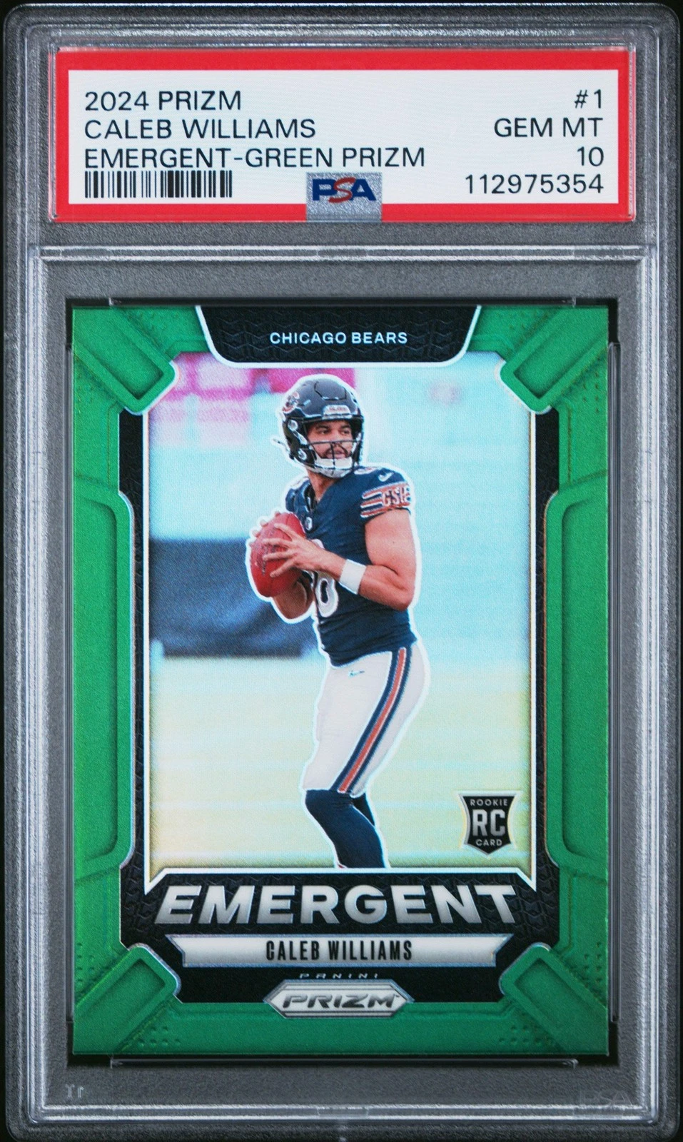 Graded 2024 Prizm Caleb Williams #1 Emergent Green Rookie Football Card PSA 10
