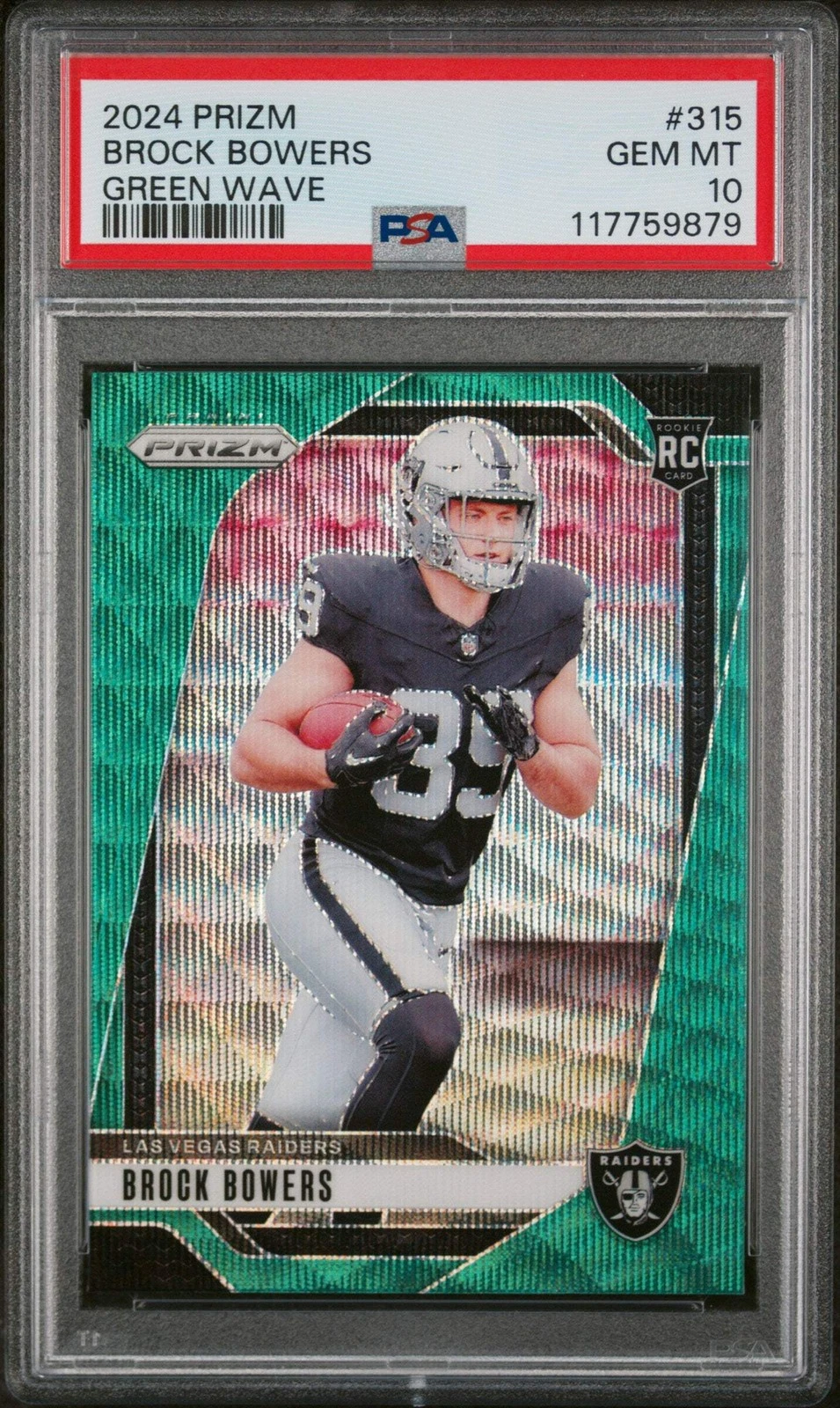 Graded 2024 Panini Prizm Brock Bowers #315 Green Wave RC Football Card PSA 10