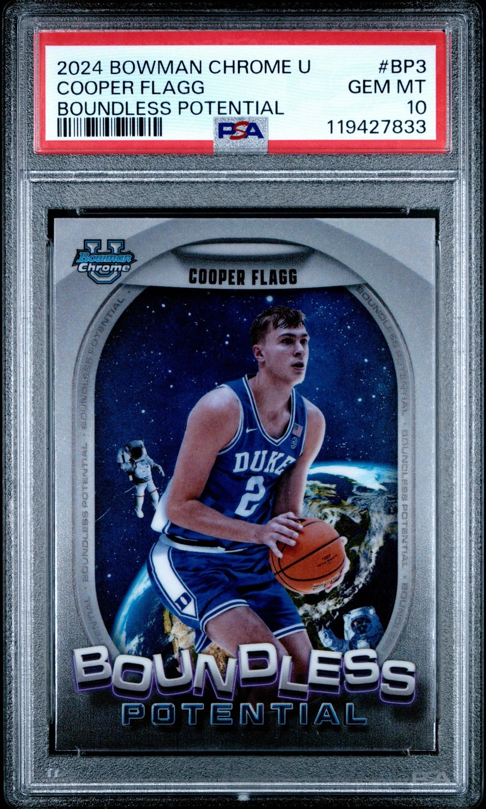 Graded 2024 Bowman Chrome U Cooper Flagg #BP3 Boundless Basketball Card PSA 10