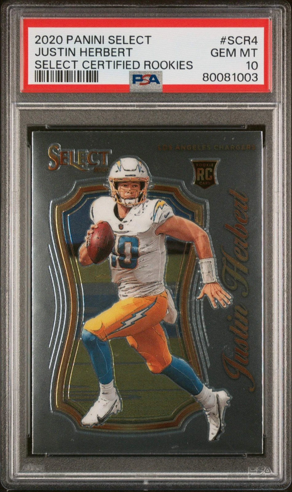 Graded 2020 Select Justin Herbert #SCR4 Certified Rookies Football Card PSA 10
