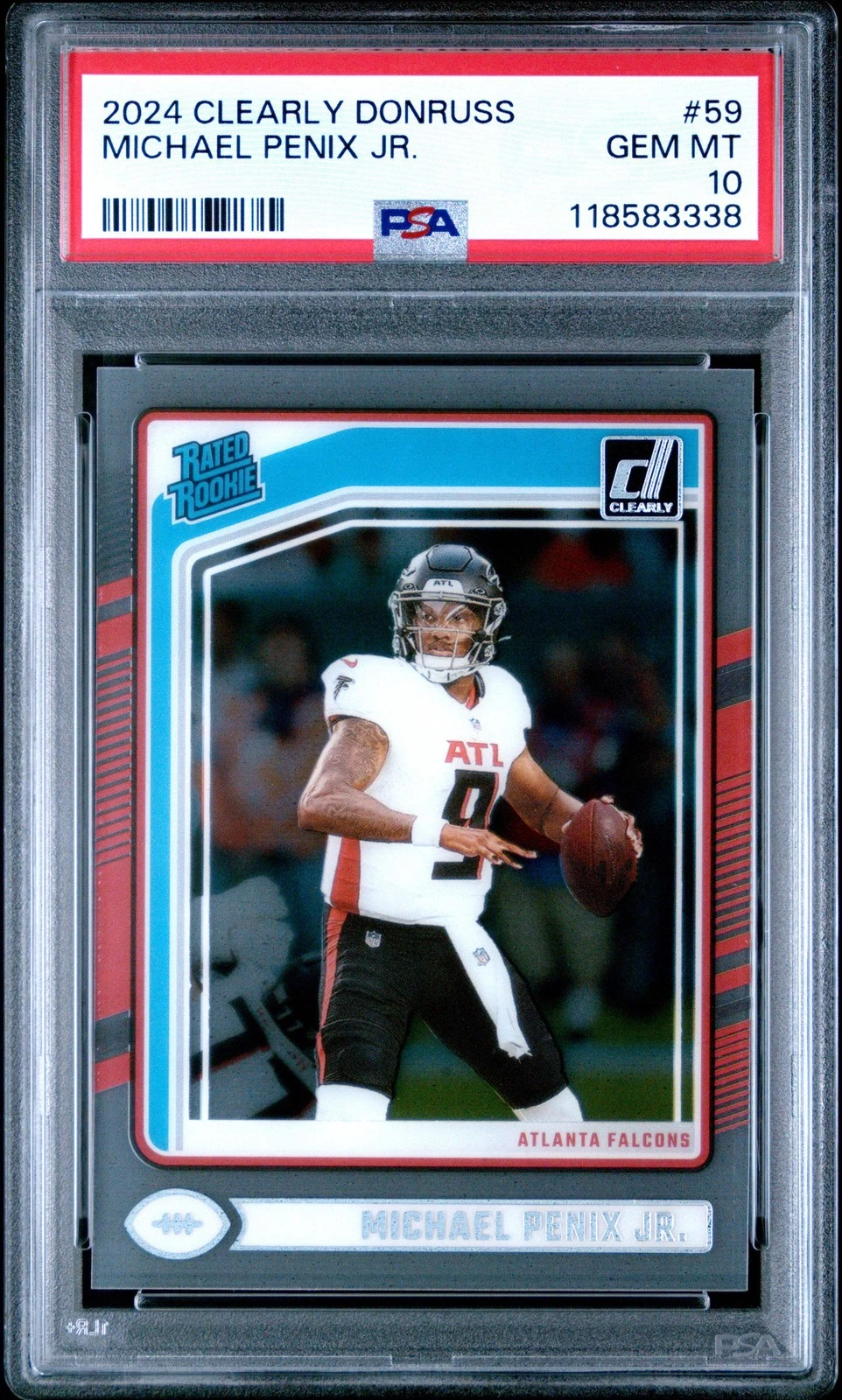 Graded 2024 Panini Clearly Donruss Michael Penix Jr #59 RC Football Card PSA 10