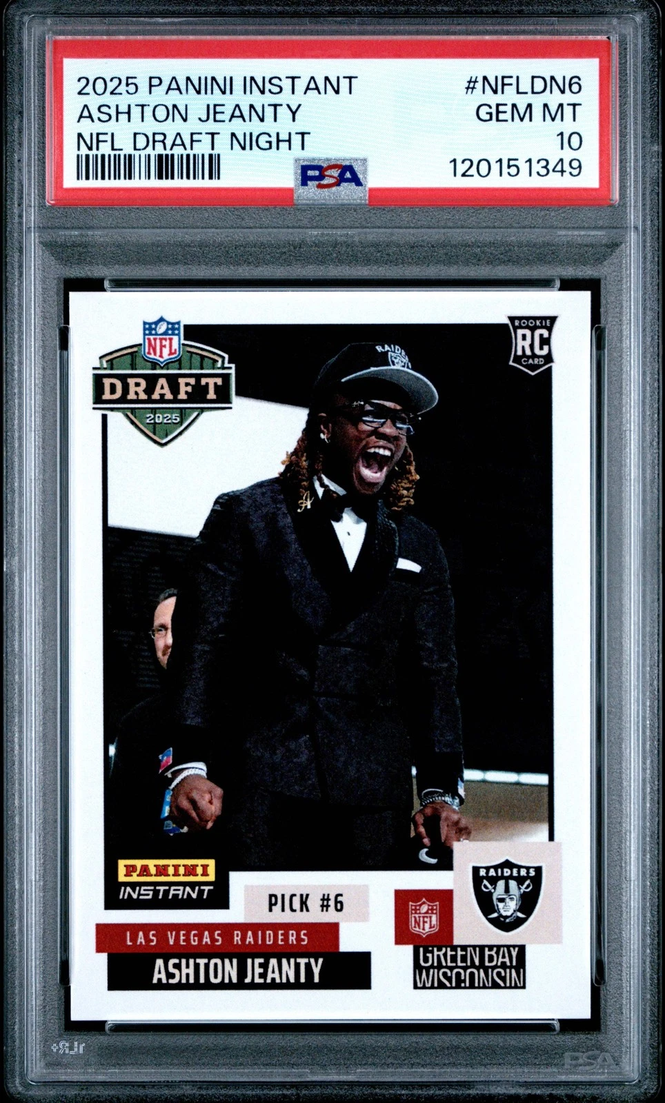 Graded 2025 Panini Instant Ashton Jeanty #DN6 Draft Night Football Card PSA 10