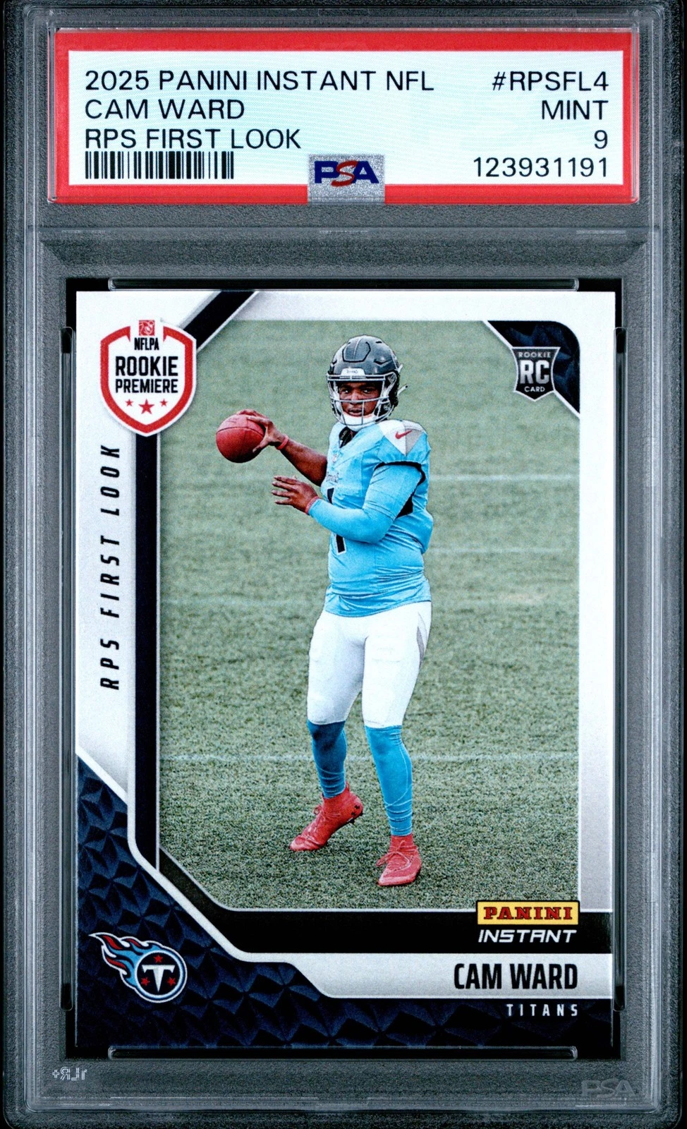 Graded 2025 Panini Cam Ward #RPSFL4 RPS First Look RC Football Card PSA 9