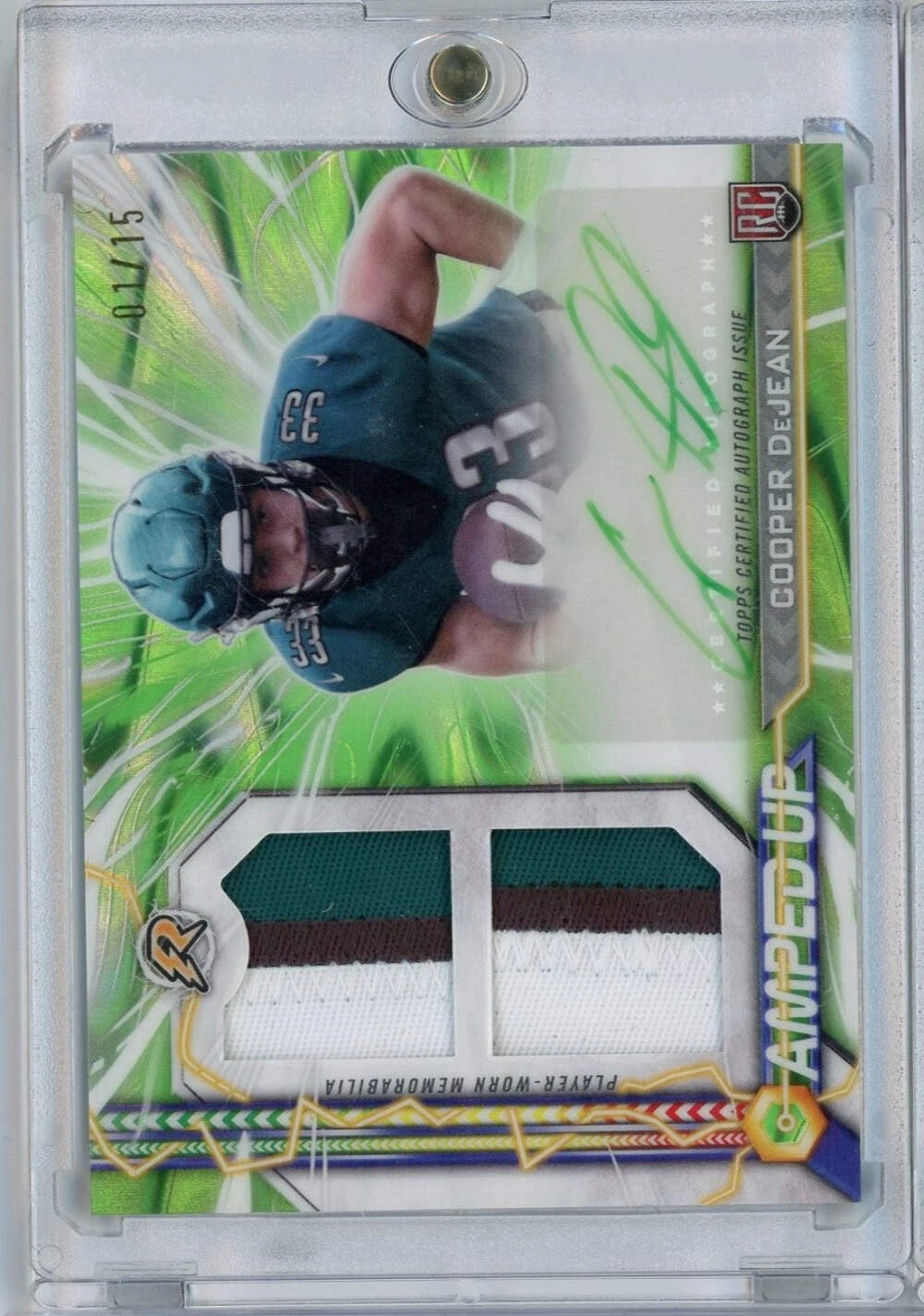 2024 Topps Resurgence Amped Green Cooper DeJean #AU-CD 1/15 RPA Auto Rookie Card