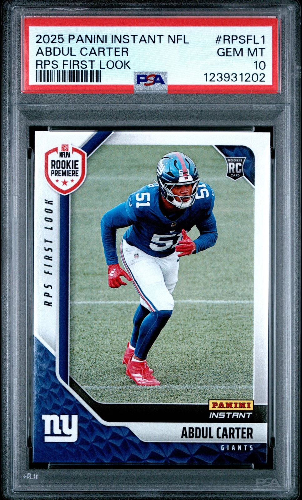Graded 2025 Panini Abdul Carter #RPSFL1 RPS First Look RC Football Card PSA 10