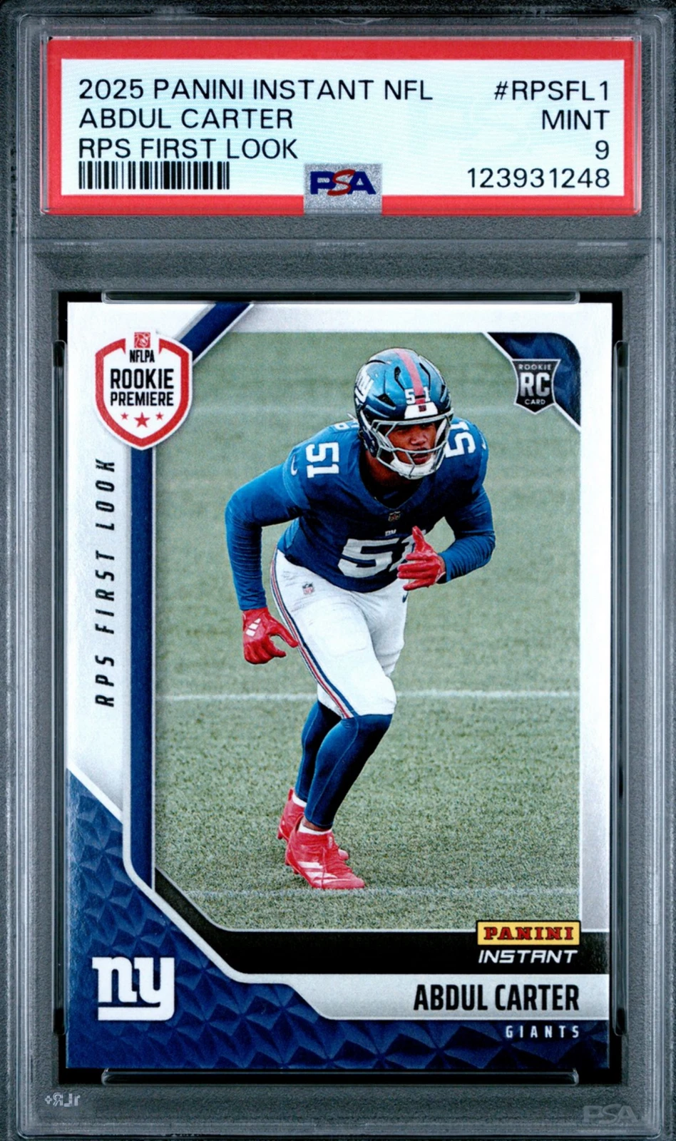 Graded 2025 Panini Abdul Carter #RPSFL1 RPS First Look  RC Football Card PSA 9