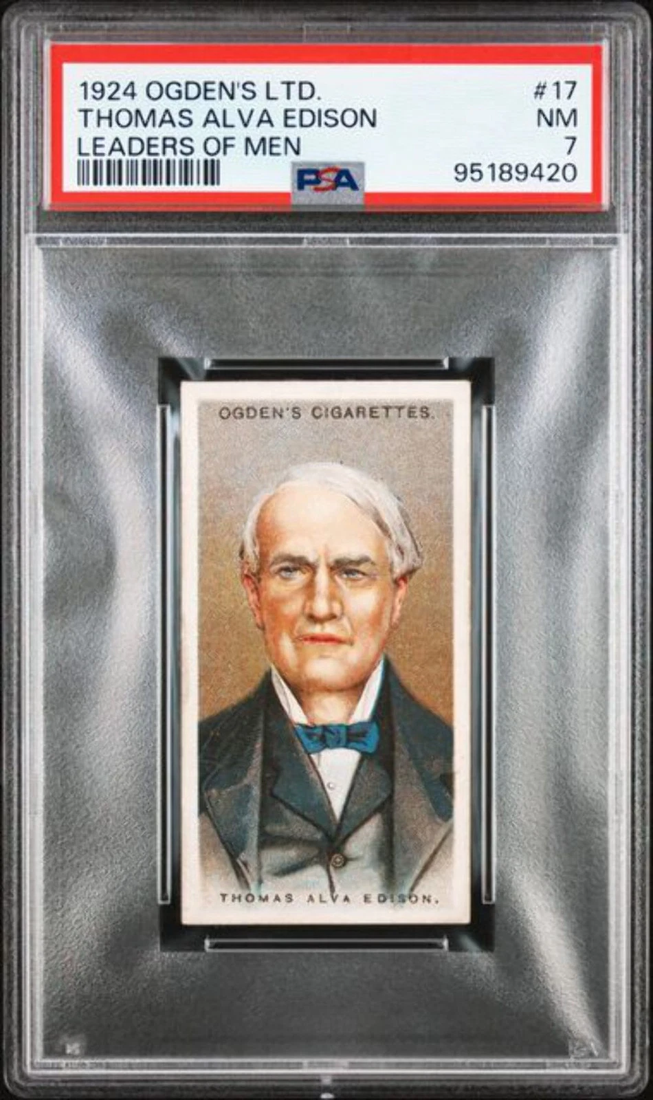 Graded 1924 Ogden's LTD. Leaders of Men Thomas Edison #17 Tobacco Card PSA 7
