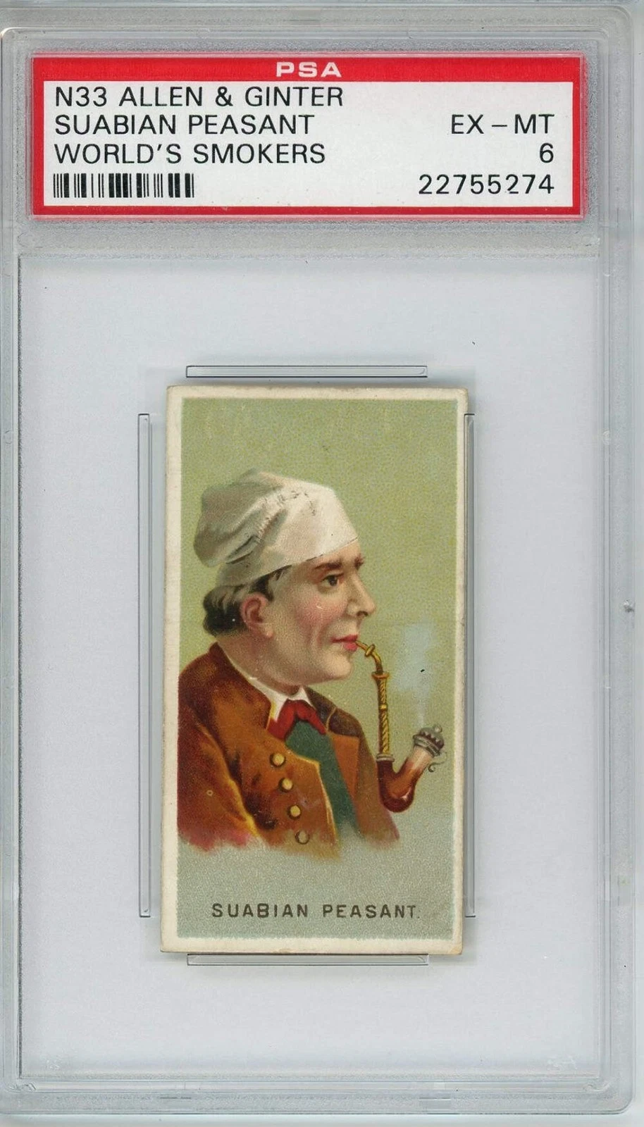 Graded 1888 Allen Ginter Worlds Smokers N33 Suabian Peasant Tobacco Card PSA 6