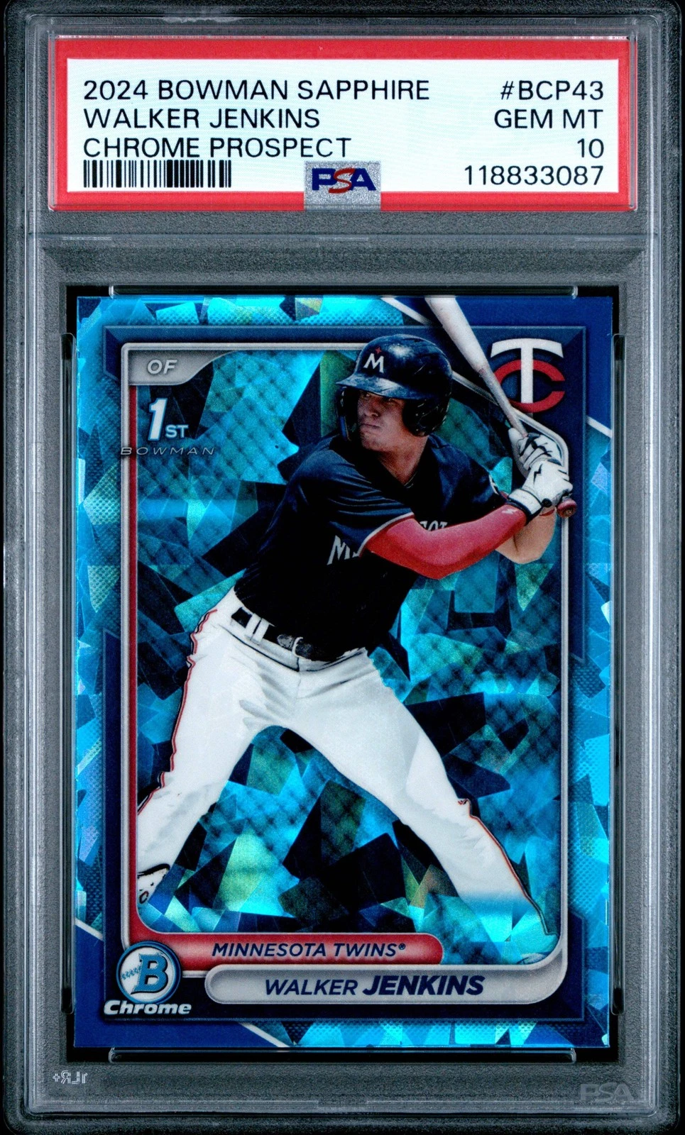 Graded 2024 Bowman Sapphire Walker Jenkins #BCP43 Chrome RC Baseball Card PSA 10