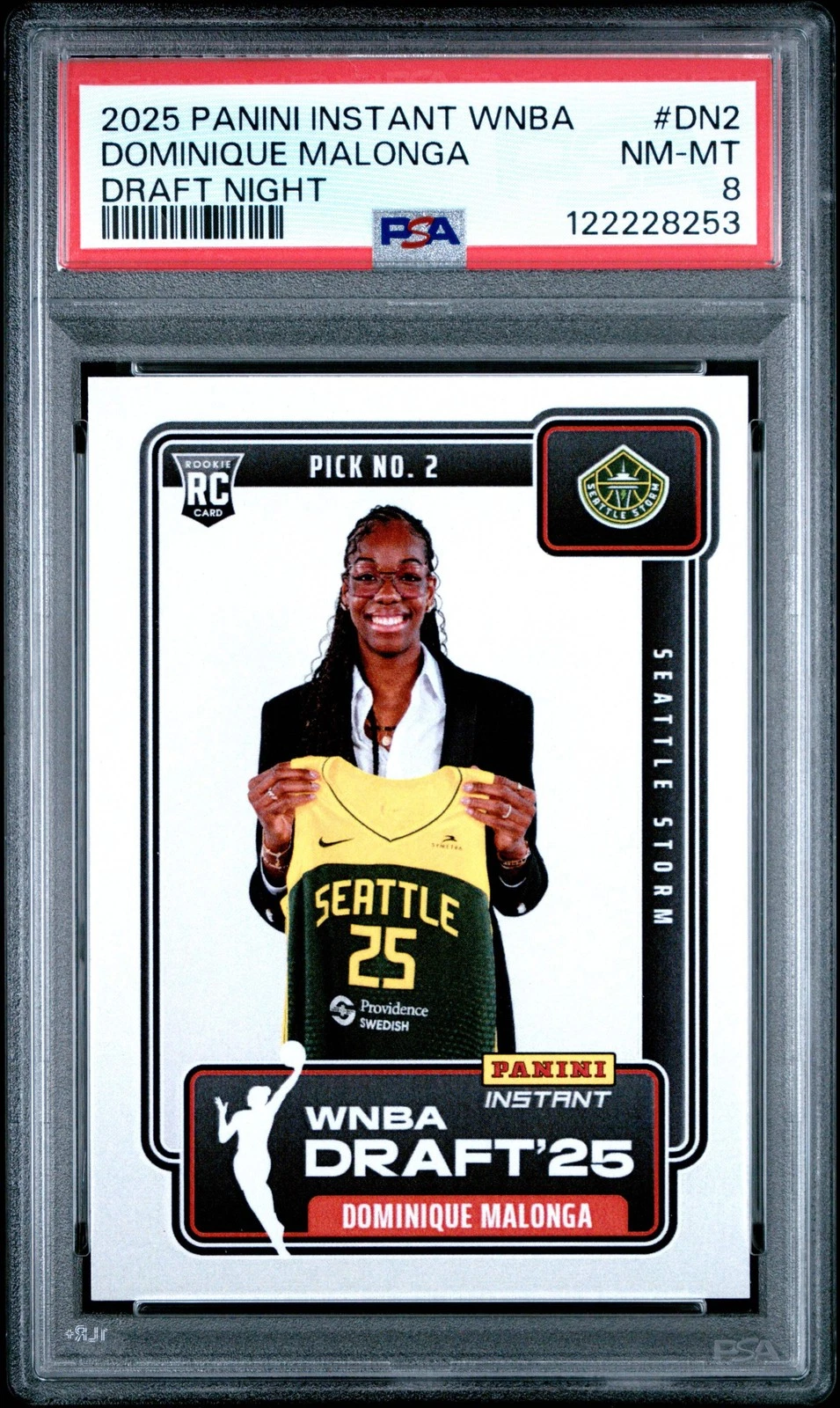 Graded 2025 Panini Dominque Malonga #DN2 Draft Night RC Basketball Card PSA 8
