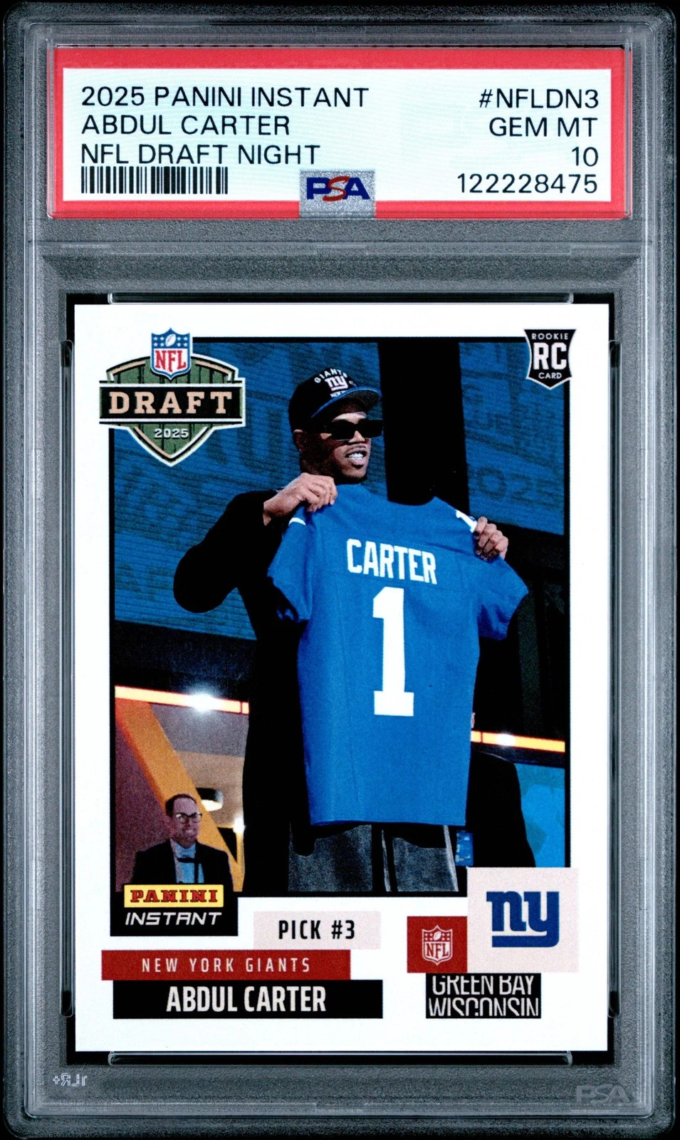 Graded 2025 Panini Abdul Carter #NFLDN3 NFL Draft Night RC Football Card PSA 10
