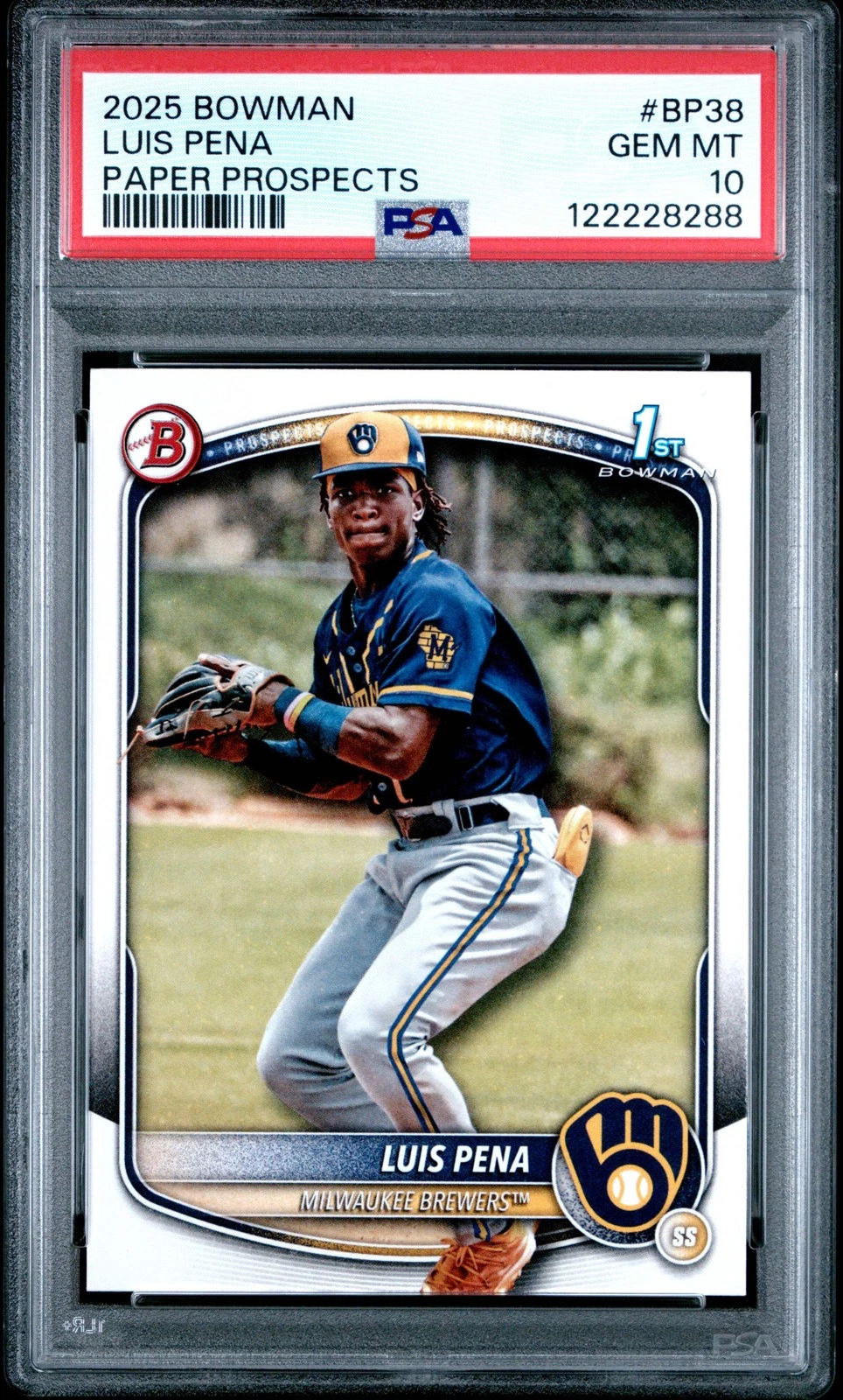 Graded 2025 Topps Bowman Luis Pena #BP38 Paper Prospects RC Baseball Card PSA 10