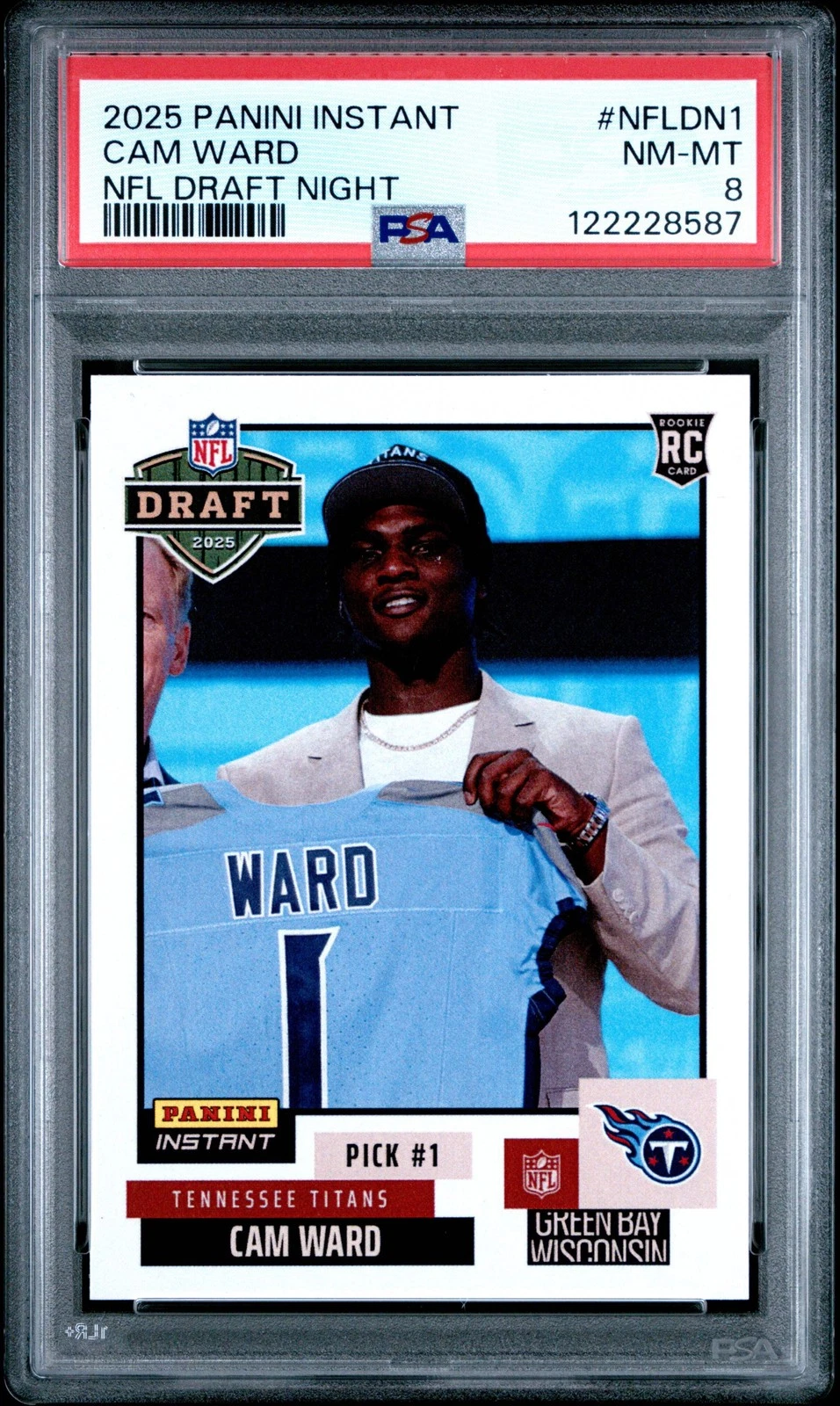 Graded 2025 Panini Cam Ward #NFLDN1 NFL Draft Night Rookie Football Card PSA 8