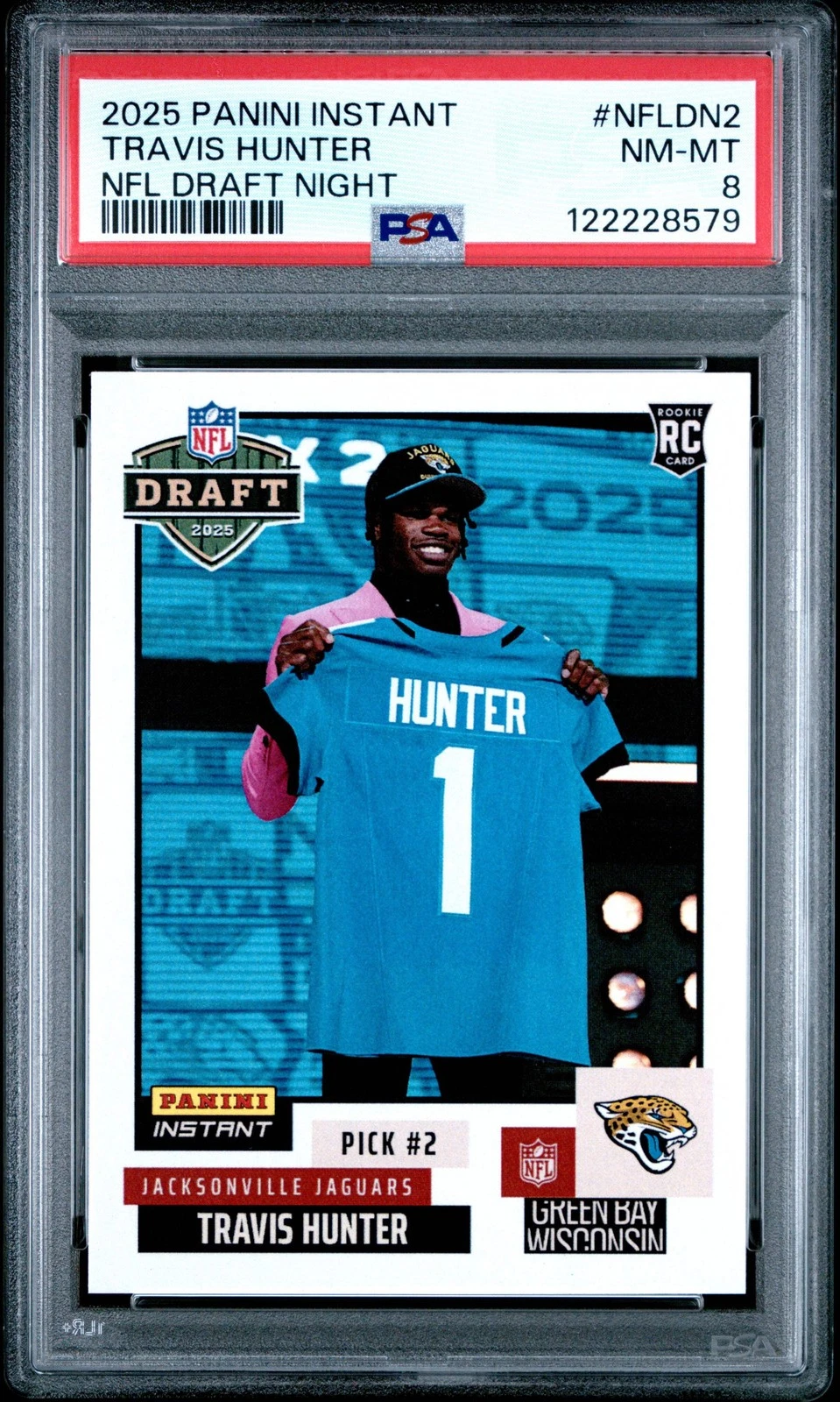Graded 2025 Panini Travis Hunter #NFLDN2 NFL Draft Night RC Football Card PSA 8